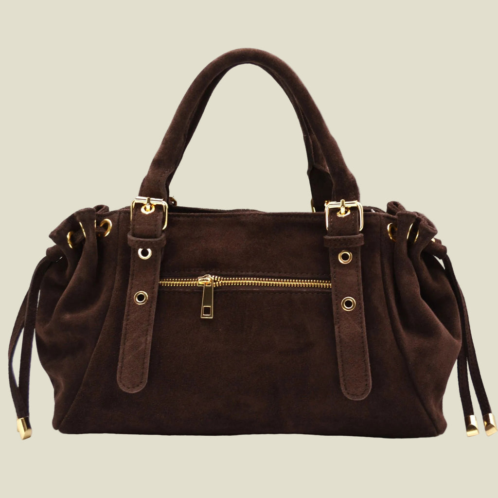 Suede Tote Bag with Adjustable Straps and Compartments