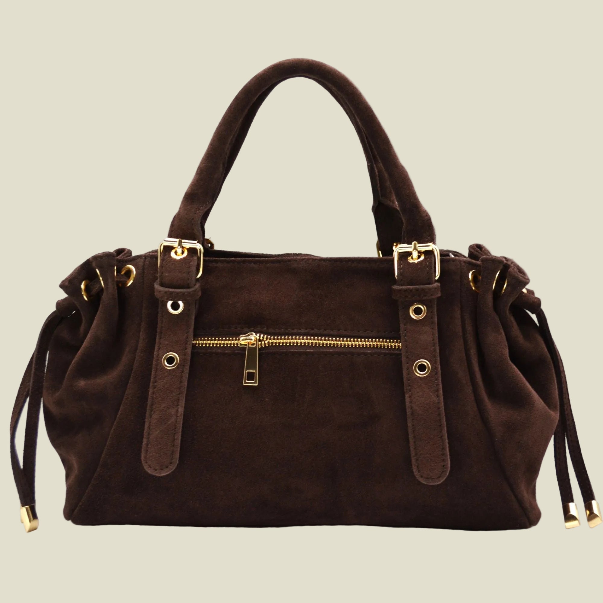 Suede Tote Bag with Adjustable Straps and Compartments