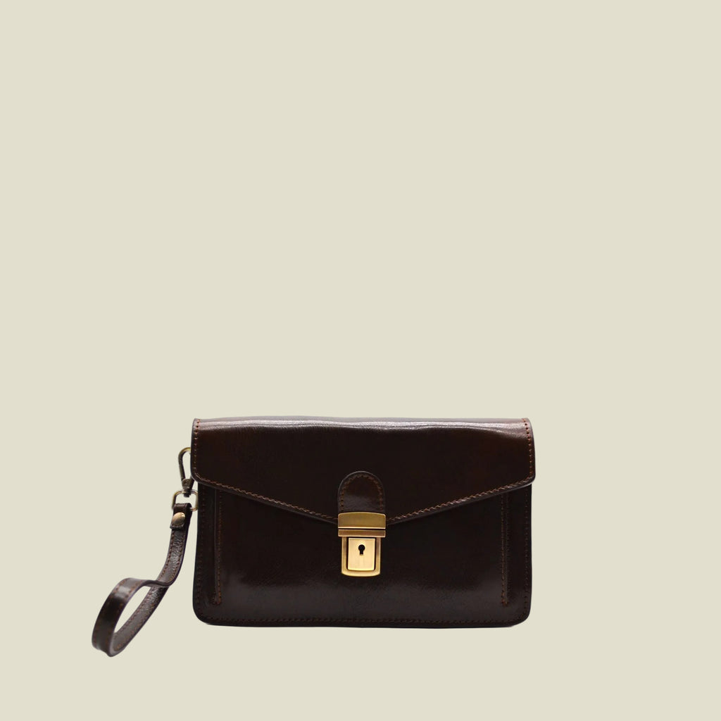 Leather Pochette with Lock Closure