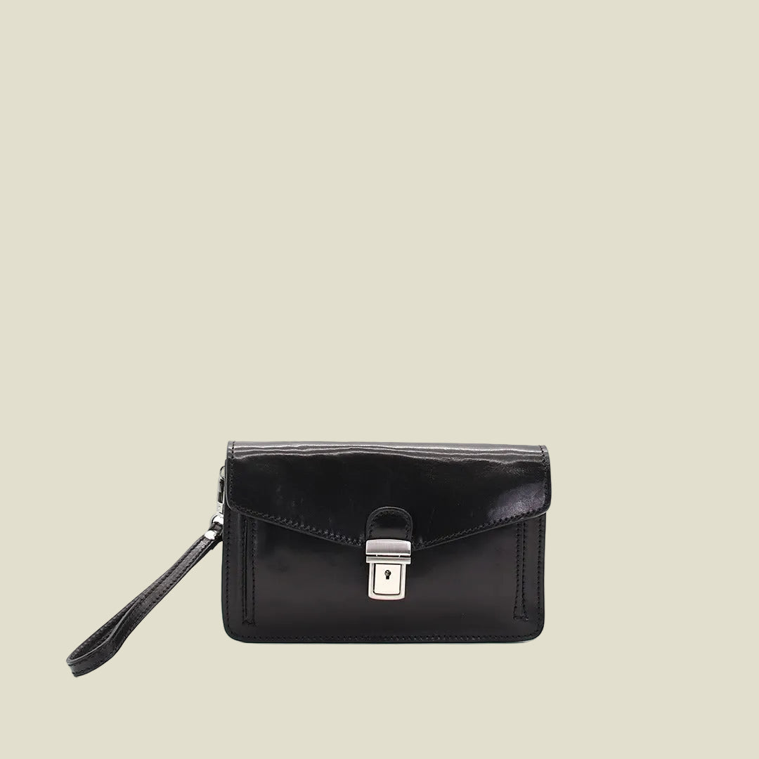 Leather Pochette with Lock Closure