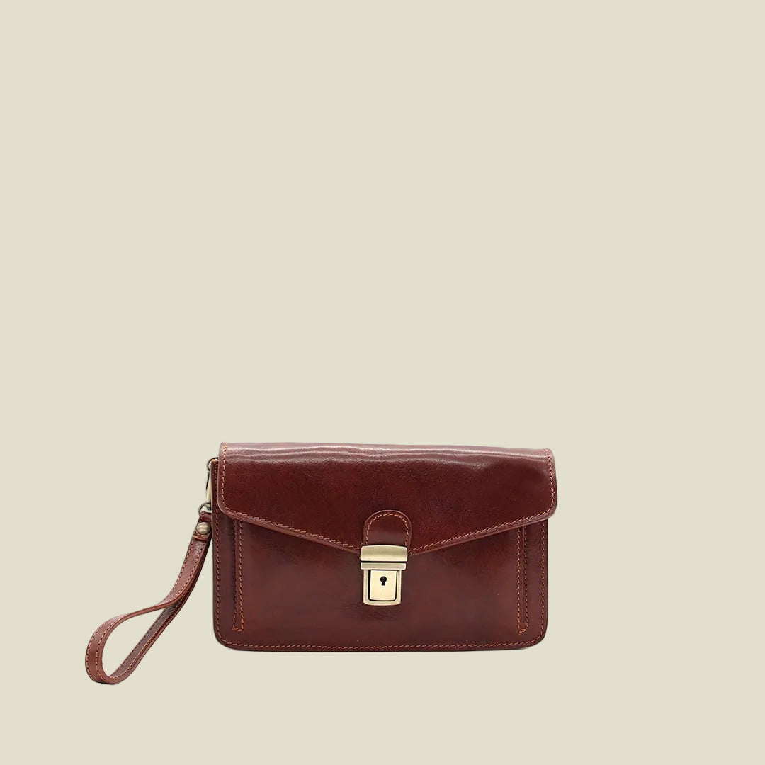 Leather Pochette with Lock Closure