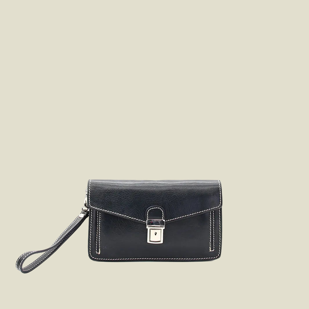 Leather Pochette with Lock Closure