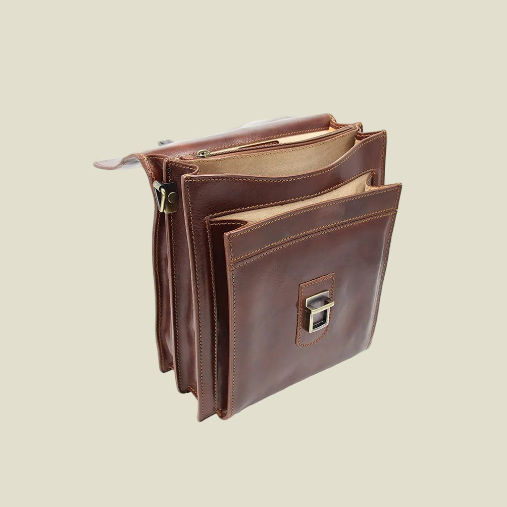 Men’s Italian Leather Briefcase with Multiple Compartments