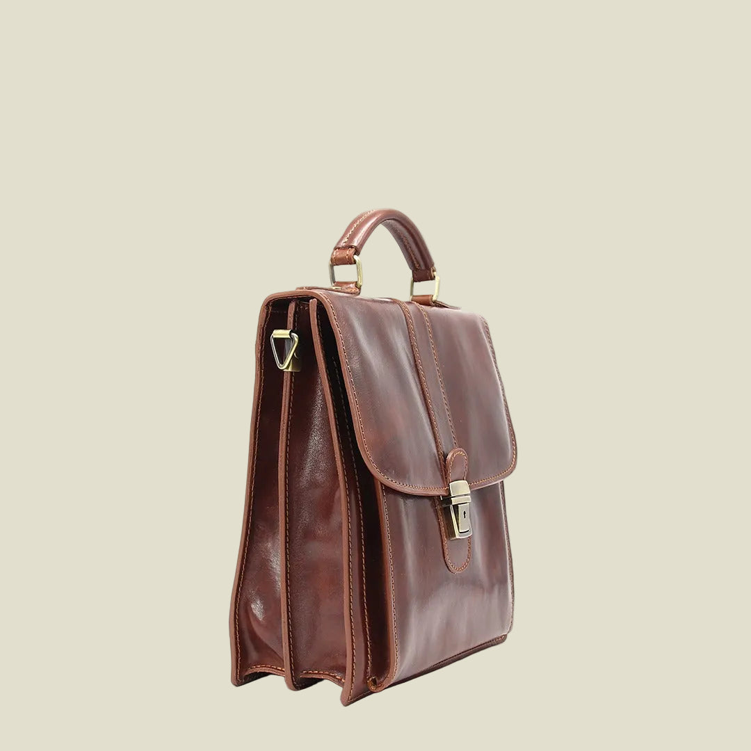 Men’s Italian Leather Briefcase with Multiple Compartments